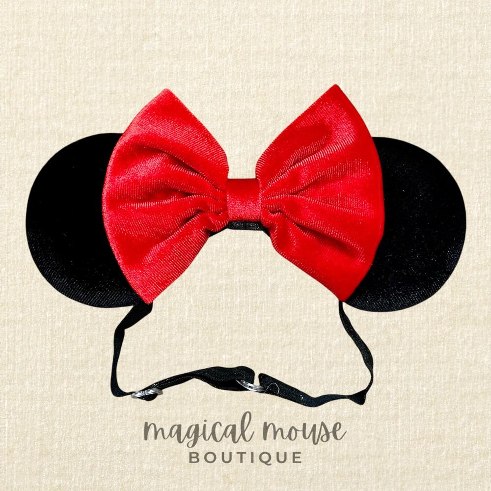 Black & Red Velvet Elastic Minnie Ears | Disney-Inspired Adjustable Headband